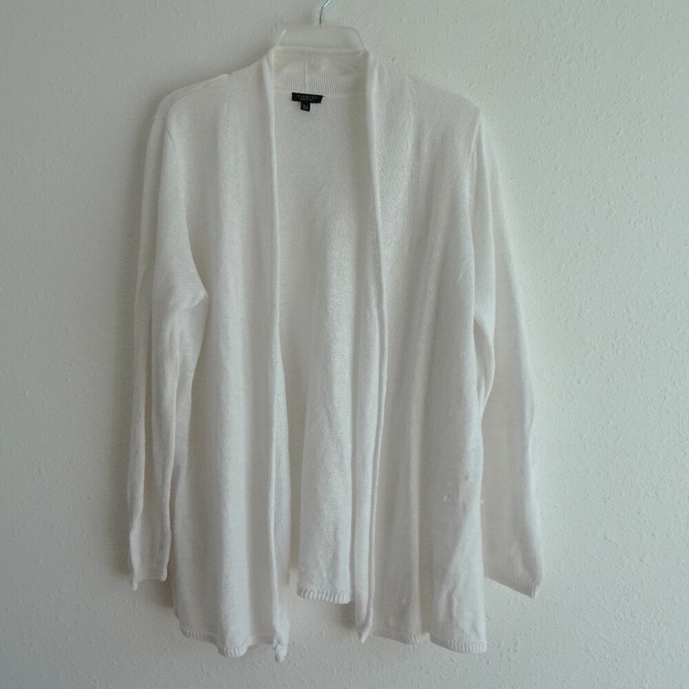 Talbots Linen Cardigan Sweater Women's Petite Plus Size 3X White Open Front